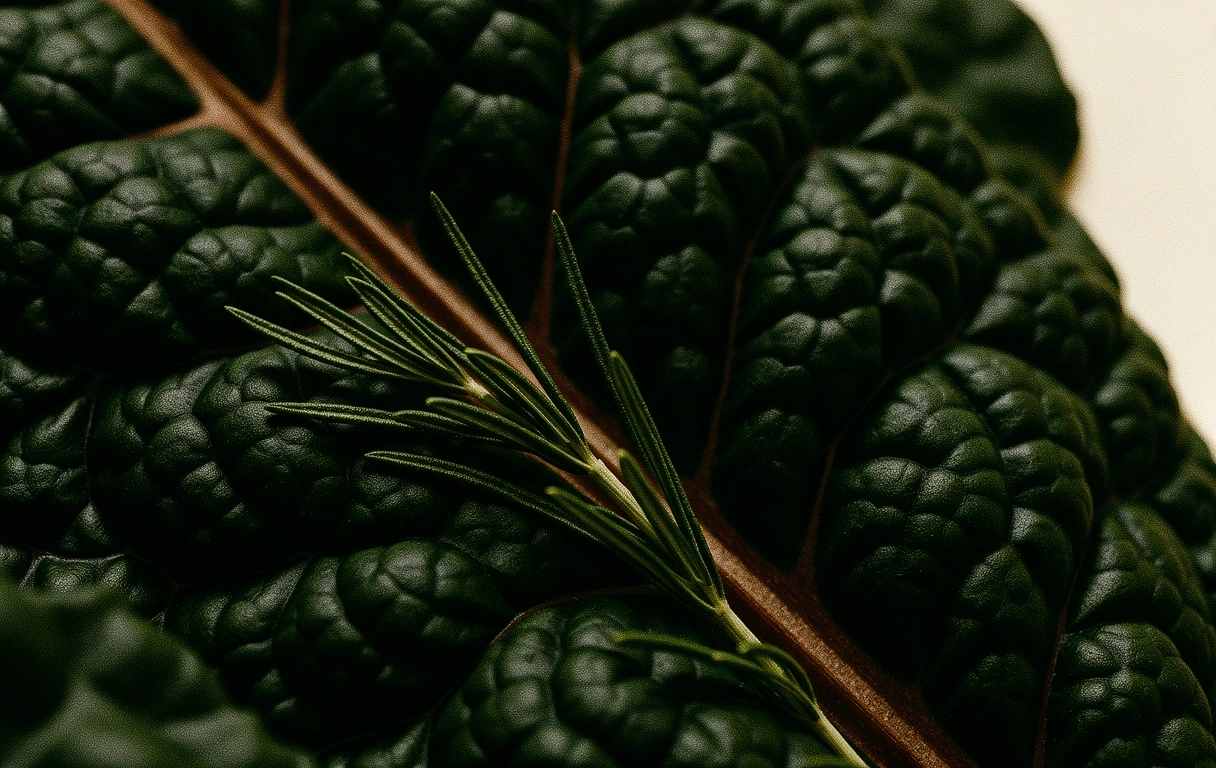 Textured organic greens with water droplets